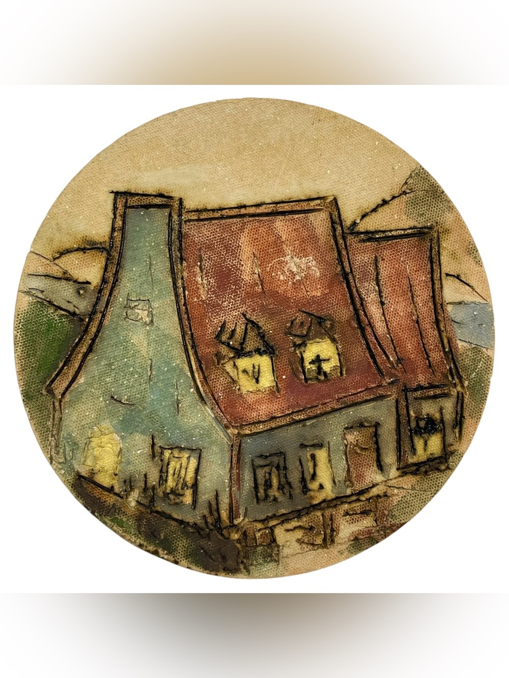 Vintage 1970s Signed Quebec Pottery Art Wall Plaque - Rustic Cottage